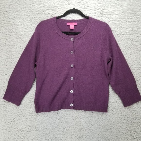 Cashmere Cache Sweater Womens Large Purple Cashmere Button Up Long Sleeve - Picture 1 of 9
